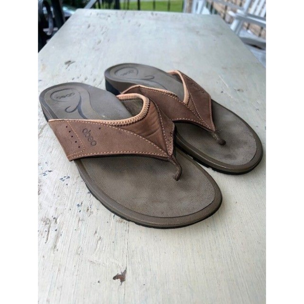 Obeo Balboa Brown B.I.O System Orthotic Leather Flip Flops Sandal Womens Sz 8.5